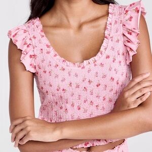 LoveShackFancy Pink Floral Ruffle Dovi Top NWT